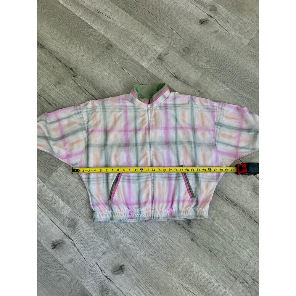 Vintage - TAIL Bomber Jacket-Green/Pink-White Plaid-size Medium - Picture 10 of 13